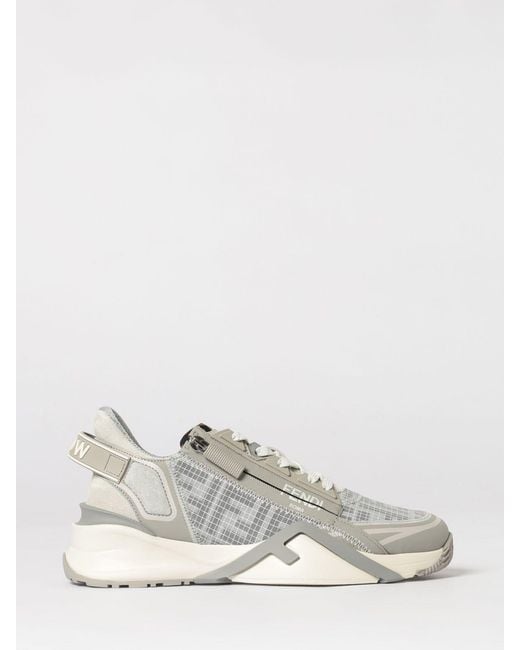 Fendi White Flow Jacquard Fabric And Suede Sneakers for men