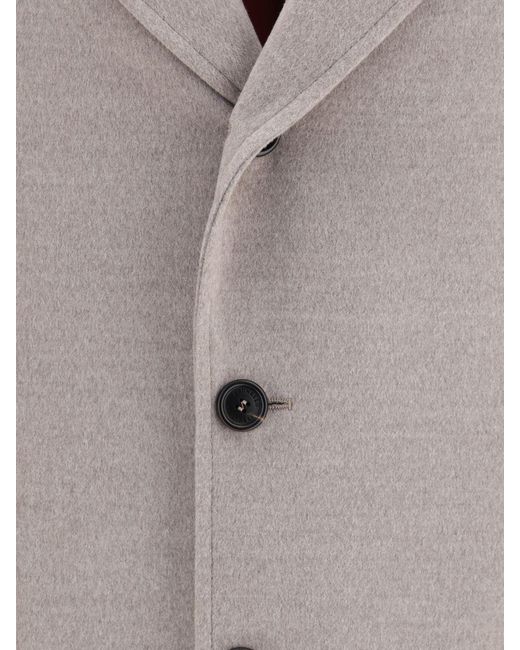 Brunello Cucinelli Gray Single-Breasted Wool Coat With Classic Lapels for men