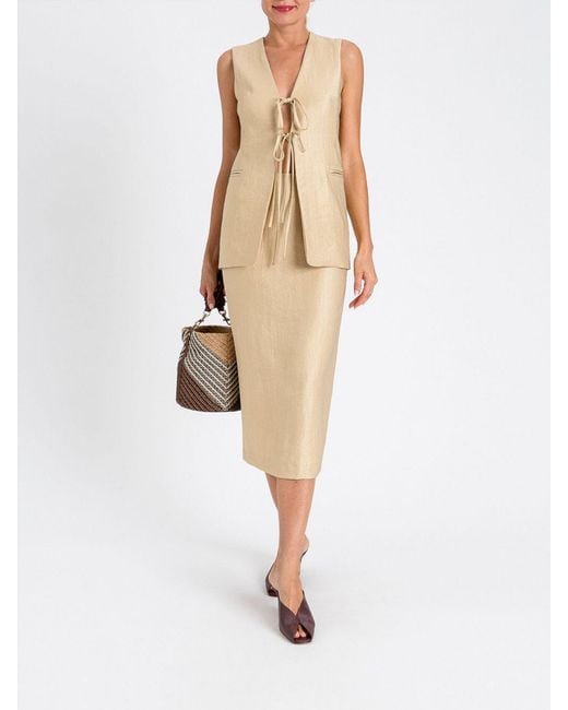 Twinset Natural High-Waisted Viscose Blend Midi Pencil Skirt With Back Slit