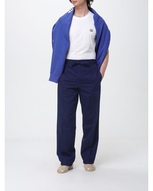 Valentino Blue Cotton Wide Leg Trousers for men