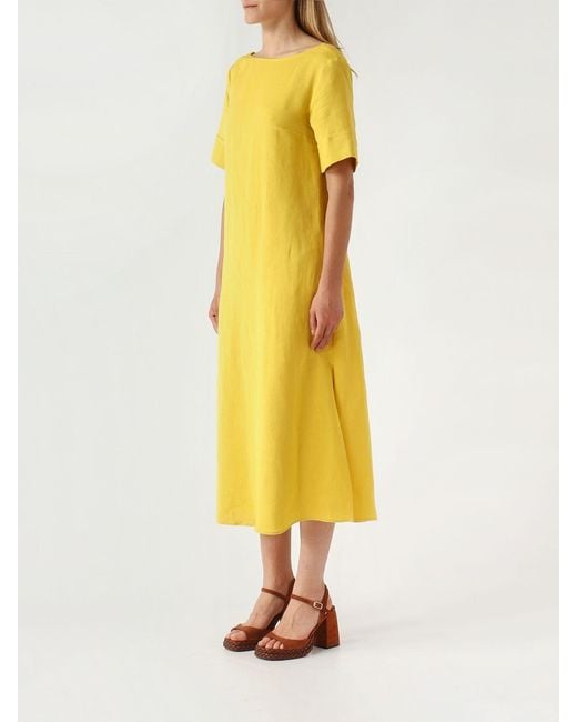 Maliparmi Yellow Linen Blend Midi Dress