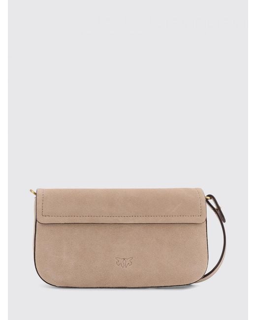 Pinko Natural Saddle Flat Medium Suede Shoulder Bag