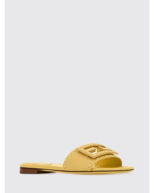 Fendi Yellow Baguette Grained Leather Mules With Hand Stitching