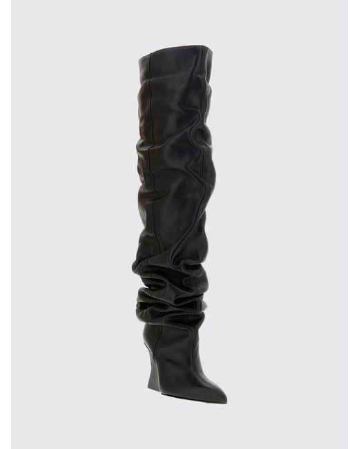 Balmain Black Ruched Smooth Calfskin Cuissardes Boots With A Sculptural Heel