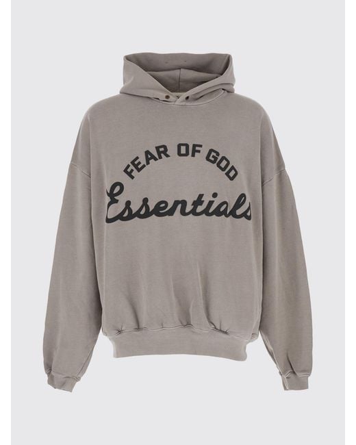 Fear Of God Gray Cotton Hoodie With Logo And Dropped Shoulders for men