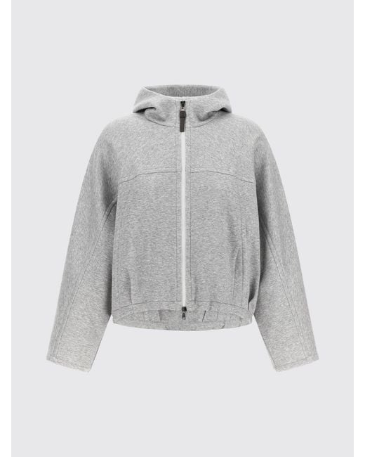 Brunello Cucinelli Gray Cotton And Cashmere Zip-Up Hoodie