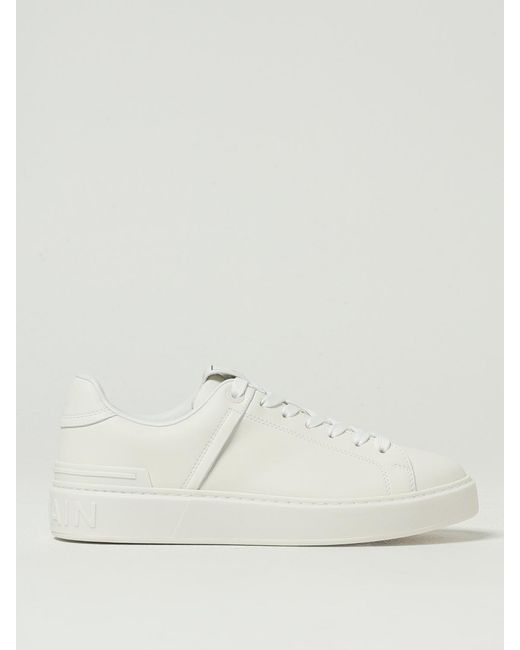 Balmain White Leather Low-Top Sneakers