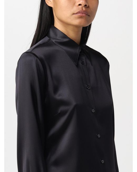 Pinko Blue Criminale Curved Hem Satin Shirt