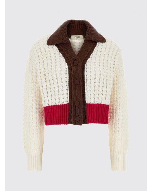 Fendi Red Perforated Cotton Cardigan
