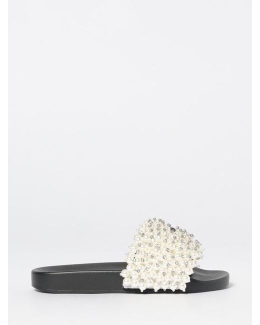 Kurt Geiger White Meena Eagle Rubber Sliders With Synthetic Pearls And Rhinestones