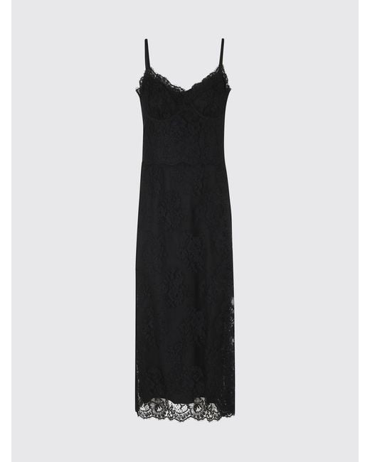Dolce & Gabbana Black Dolce &Amp Gabbana V-Neck Lace Midi Slip Dress