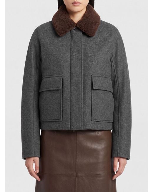 Brunello Cucinelli Gray Short Virgin Wool And Cashmere Coat With Fur Collar