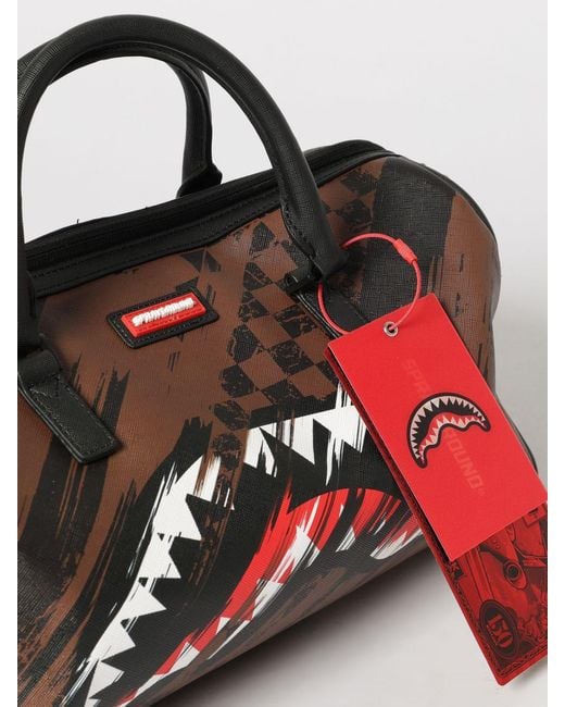 Sprayground Brown Saffiano Coated Cotton Duffle Bag With Logo for men