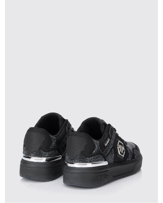 Philipp Plein Black Sk8R Leather Sneakers With Applied Rhinestones for men
