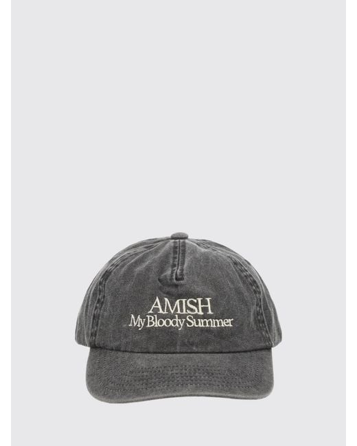 AMISH Gray Cotton Denim Baseball Cap With Embroidered Logo And Slogan for men