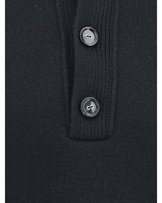 AMI Blue High Neck Wool Jumper With 4-Button Placket for men