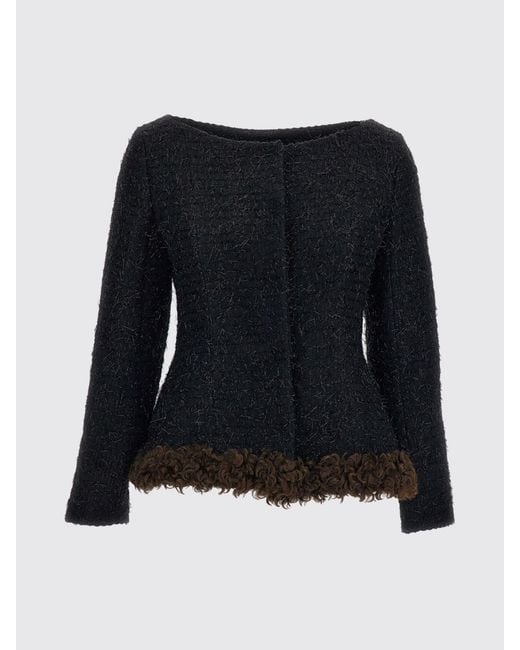 Simone Rocha Blue Cropped Single-Breasted Wool-Blend Blazer With Concealed Closure