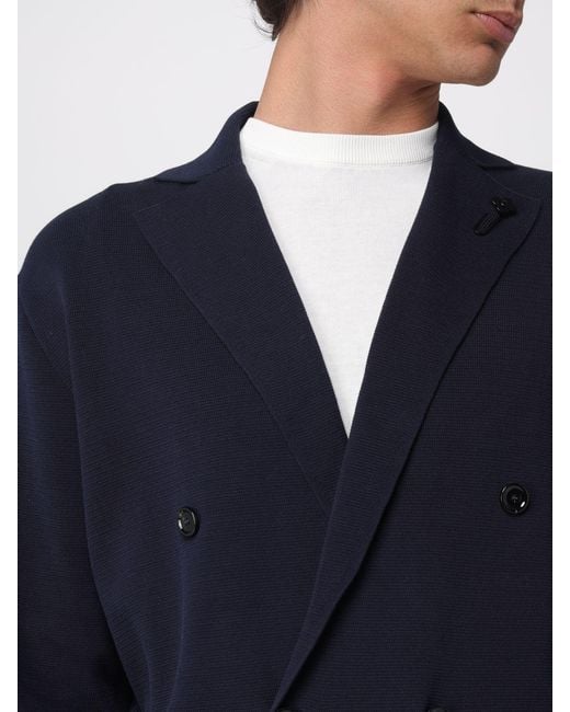 Lardini Blue Double-Breasted Cotton Knit Jacket for men