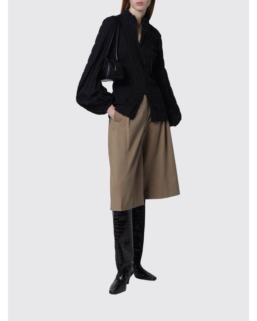 Thelatest Black Dalila Cotton Shirt With Balloon Sleeves And A Mandarin Collar