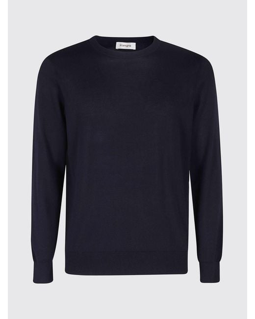 Kangra Blue Long-Sleeved Pure Cotton Crewneck Sweater for men