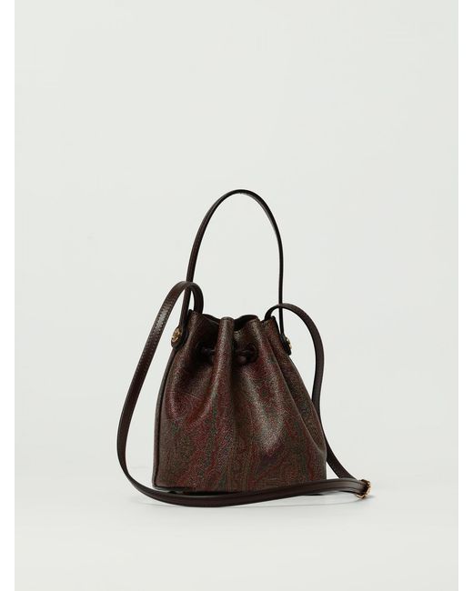 Etro Brown Paisley Coated Cotton Bucket Bag
