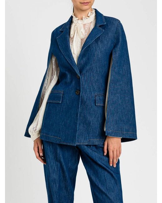 Twinset Blue Single-Breasted Cape Blazer