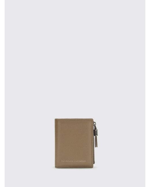 Brunello Cucinelli Natural Grained Leather Wallet With Shiny Zipper Pull