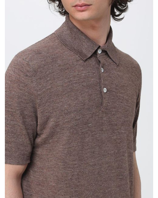 Brunello Cucinelli Brown Linen And Cotton Knit Polo Shirt for men