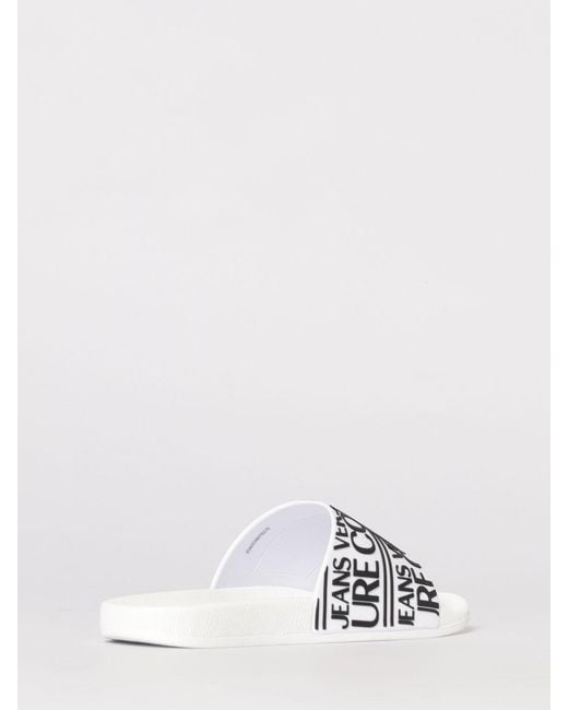 Versace Jeans Couture White Logo Print Rubber Sliders for men