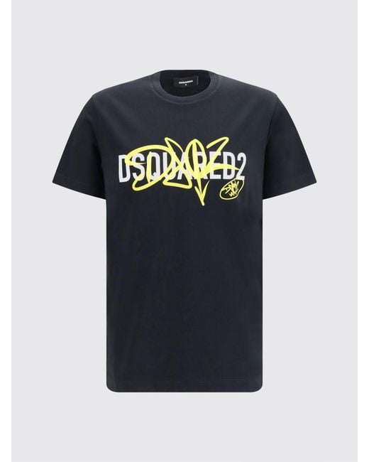 DSquared² Blue Slim Fit Cotton T-Shirt With Contrasting Logo Print for men