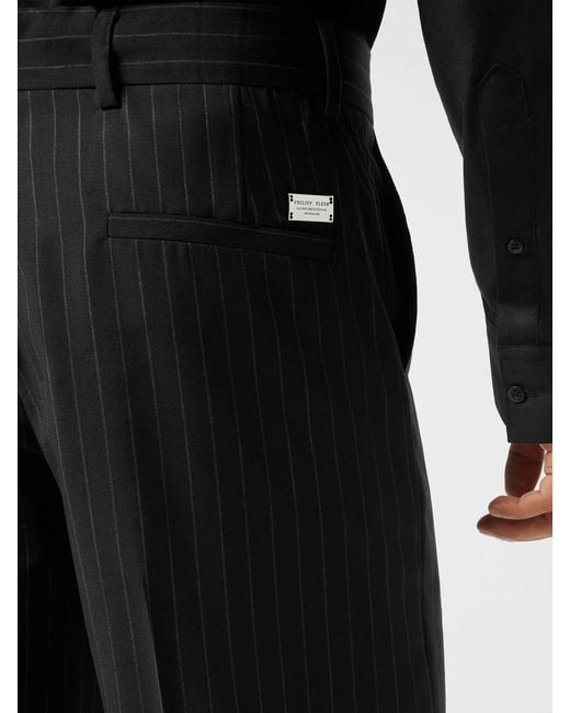 Philipp Plein Black Slim Fit Pinstripe Cotton Tailored Trousers for men