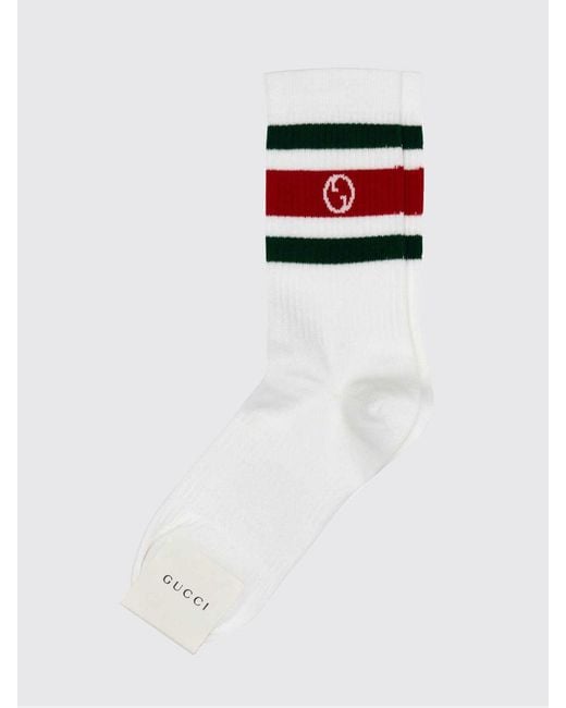 Gucci White Striped Gg Monogram Cotton-Blend Socks