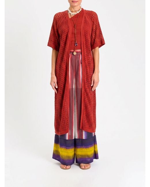Twinset Red Perforated Cotton Blend Long Cardigan