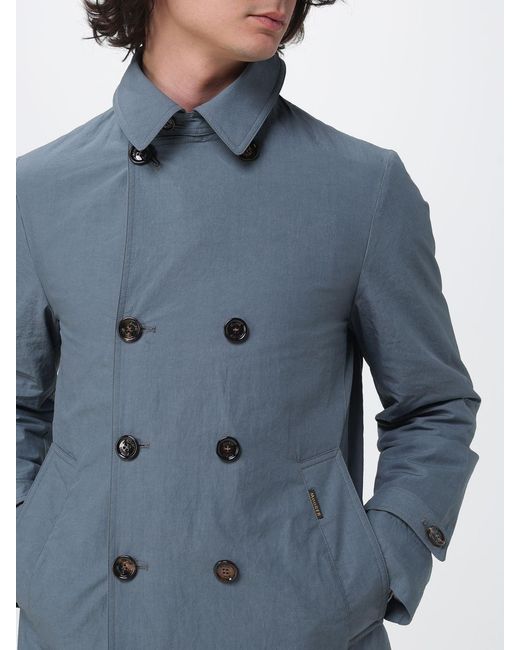 Moorer Blue Double-Breasted Trench Coat for men