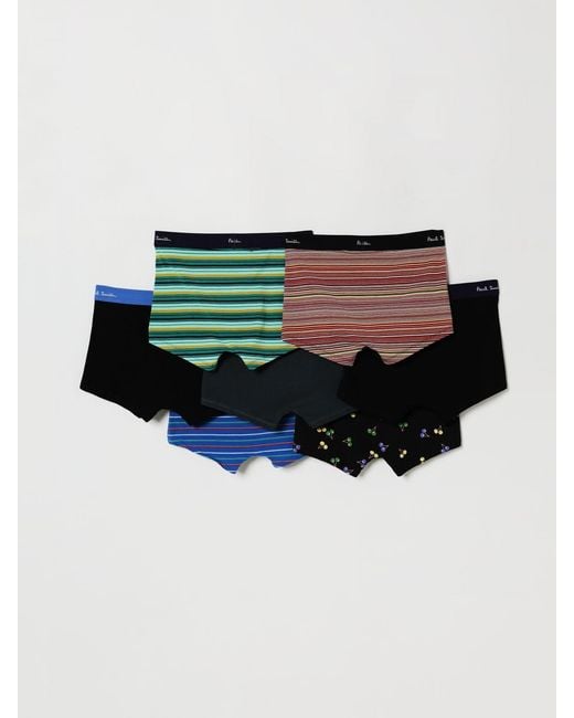 Paul Smith Black Set Of 7 Striped Stretch Cotton Boxer Trunks With Logo for men