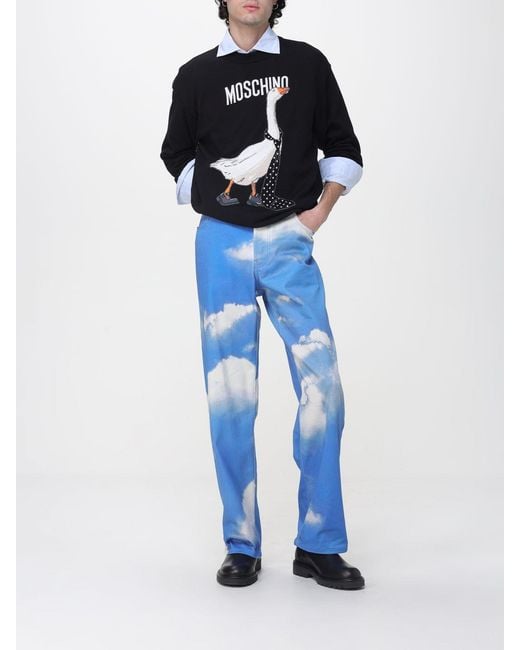 Moschino Couture Blue Printed Denim Straight Jeans for men