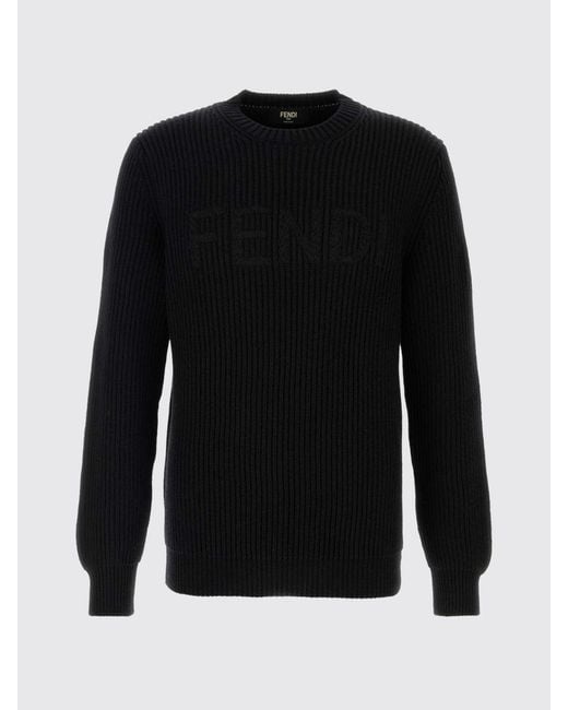 Fendi Black Wool Crew Neck Pullover for men
