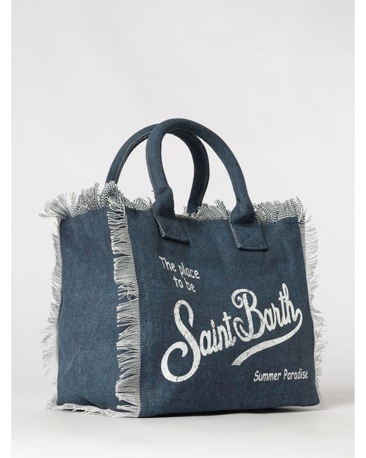 Mc2 Saint Barth Blue Printed Cotton Vanity Bag With Logo
