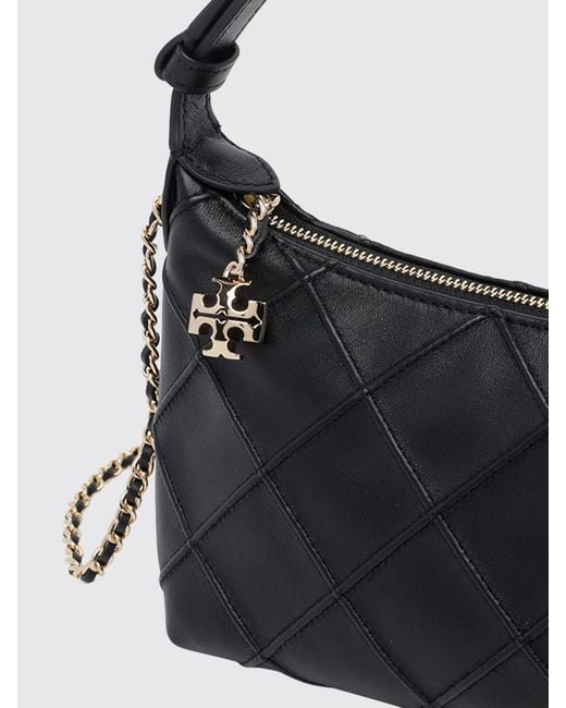 Tory Burch Black Fleming Mini Matelassé Leather Shoulder Bag With Double T Logo