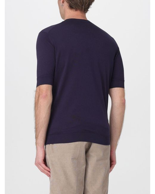 PT Torino Blue Short-Sleeved Crew-Neck Cotton Sweater With Ribbed Trims for men