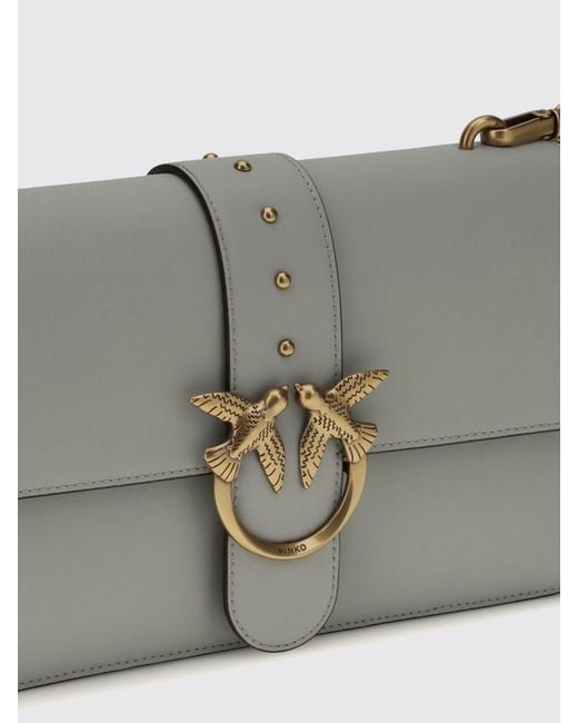 Pinko Gray Love One Classic Leather Bag
