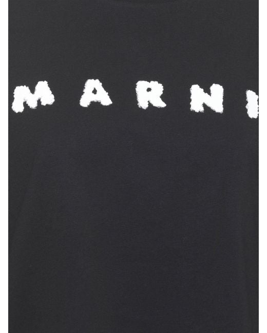 Marni Black Cotton T-Shirt With Logo