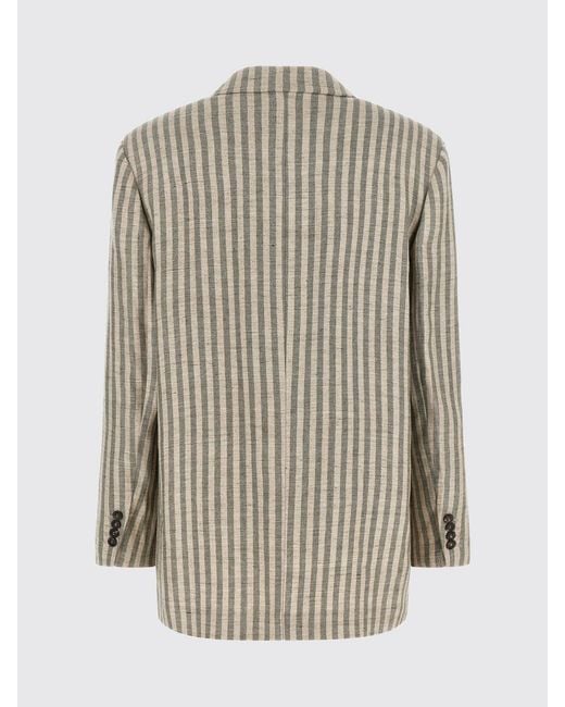 Brunello Cucinelli Gray Striped Linen Single-Breasted Blazer With Peak Lapels