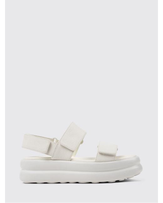 Camper White Pelotas Flota Up Grained Leather Sandals