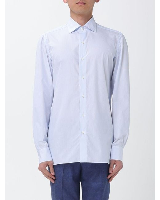 Luigi Borrelli Napoli Blue Classic Striped Cotton Shirt for men