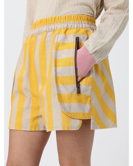 Fendi Yellow Cotton And Silk Striped Shorts