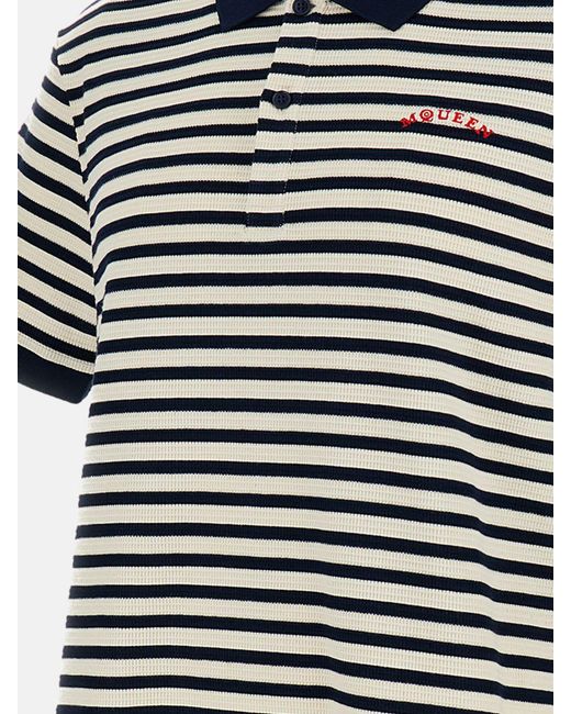 McQueen Blue Striped Cotton Polo Shirt for men