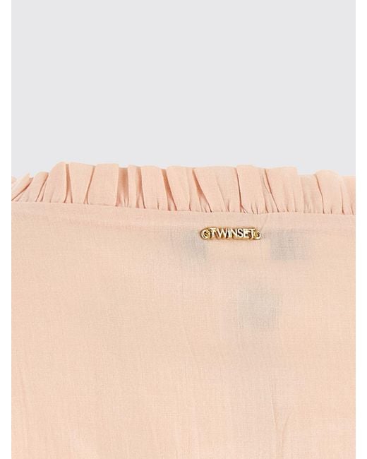 Twinset Blue Cropped Cotton Blouse With V-Neck And Puff Sleeves