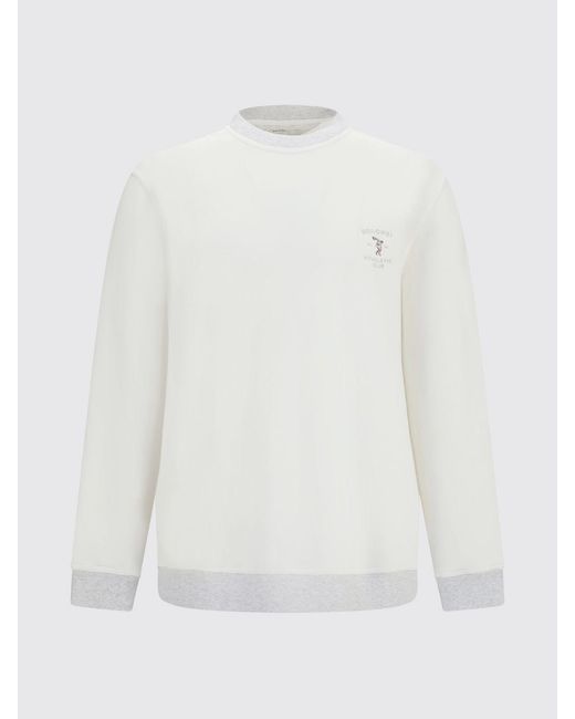 Brunello Cucinelli White Cotton Crewneck Sweatshirt With Contrast Embroidered Logo for men