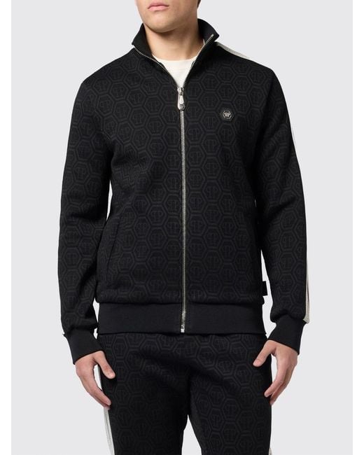 Philipp Plein Black Cotton Blend Zip Hoodie With Logo for men